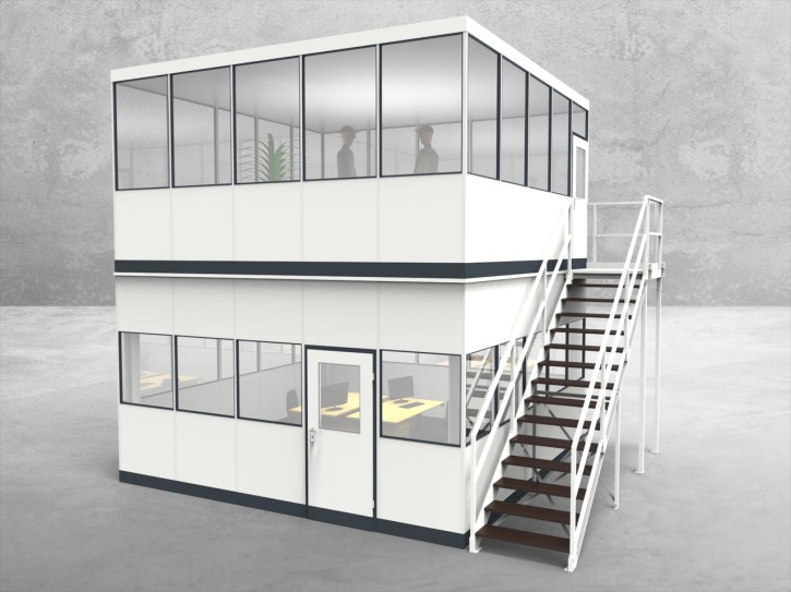 Hallenbüro als Doppelstock 4-seitig 5,00 x 5,00 m 25 m² (HD4-5050) Hallenbüro als Doppelstock 4-seitig 5,00 x 5,00 m 25 m² (HD4-5050)
