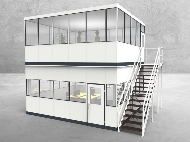 Hallenbüro als Doppelstock 4-seitig 5,50 x 5,00 m 27,5 m² (HD4-5550) Hallenbüro als Doppelstock 4-seitig 5,50 x 5,00 m 27,5 m² (HD4-5550)