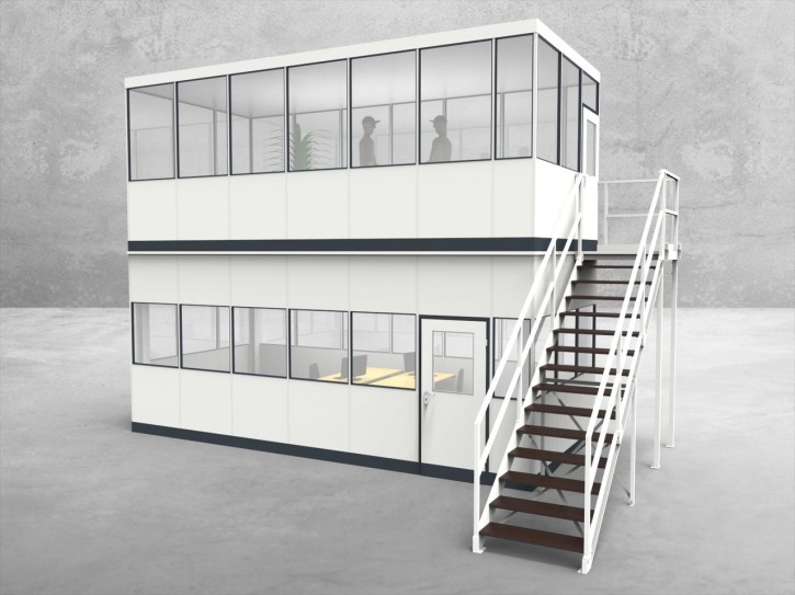 Hallenbüro als Doppelstock 4-seitig 6,50 x 3,00 m 19,5 m² (HD4-6530)