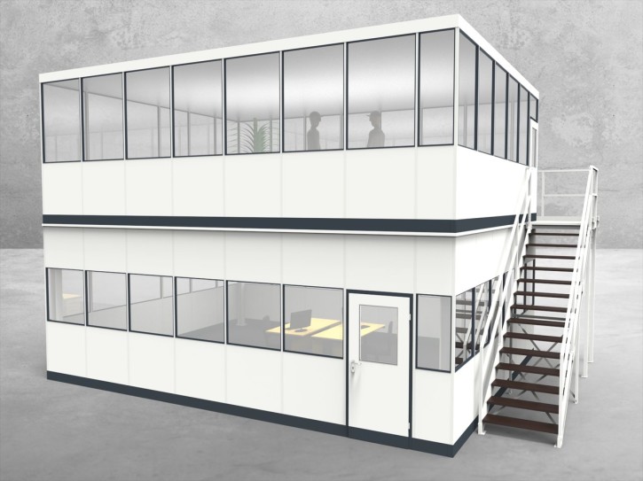 Hallenbüro als Doppelstock 4-seitig 7,50 x 6,00 m 45 m² (HD4-7560) Hallenbüro als Doppelstock 4-seitig 7,50 x 6,00 m 45 m² (HD4-7560)