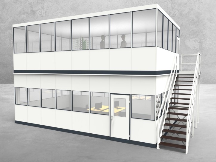 Hallenbüro als Doppelstock 4-seitig 8,00 x 5,00 m 40 m² (HD4-8050) Hallenbüro als Doppelstock 4-seitig 8,00 x 5,00 m 40 m² (HD4-8050)