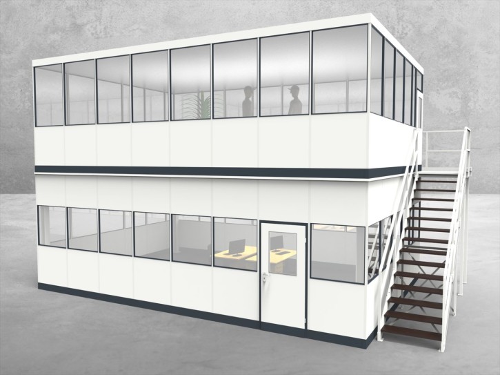 Hallenbüro als Doppelstock 4-seitig 8,00 x 5,50 m 44 m² (HD4-8055) Hallenbüro als Doppelstock 4-seitig 8,00 x 5,50 m 44 m² (HD4-8055)
