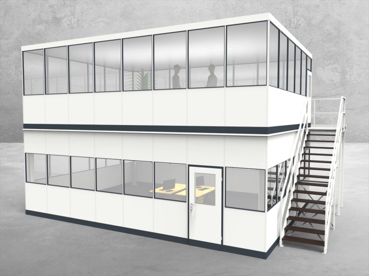 Hallenbüro als Doppelstock 4-seitig 8,00 x 6,00 m 48 m² (HD4-8060) Hallenbüro als Doppelstock 4-seitig 8,00 x 6,00 m 48 m² (HD4-8060)