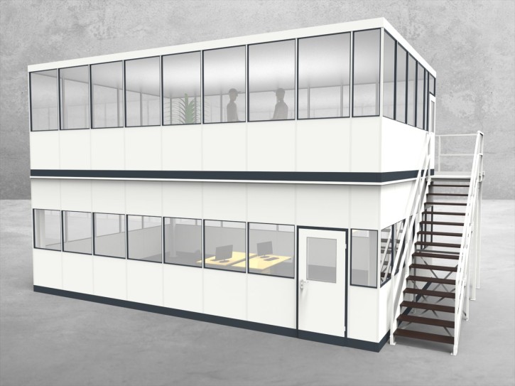 Hallenbüro als Doppelstock 4-seitig 8,50 x 5,50 m 46,75 m² (HD4-8555) Hallenbüro als Doppelstock 4-seitig 8,50 x 5,50 m 46,75 m² (HD4-8555)