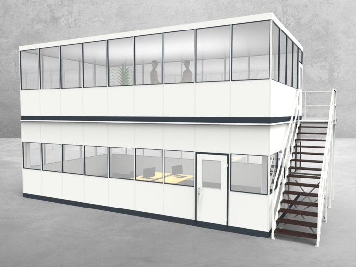 Hallenbüro als Doppelstock 4-seitig 9,00 x 5,00 m 45 m² (HD4-9050) Hallenbüro als Doppelstock 4-seitig 9,00 x 5,00 m 45 m² (HD4-9050)