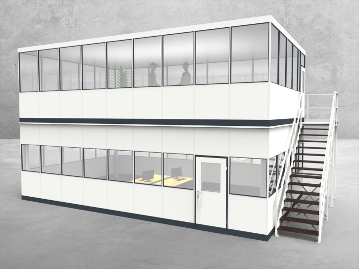 Hallenbüro als Doppelstock 4-seitig 9,00 x 5,50 m 49,5 m² (HD4-9055) Hallenbüro als Doppelstock 4-seitig 9,00 x 5,50 m 49,5 m² (HD4-9055)