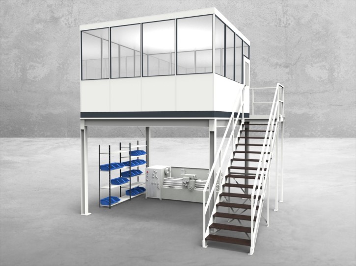 Hallenbüro auf Stahlbau 4-seitig 4,00 x 4,00 m 16 m² (HS4-4040) Hallenbüro auf Stahlbau 4-seitig 4,00 x 4,00 m 16 m² (HS4-4040)