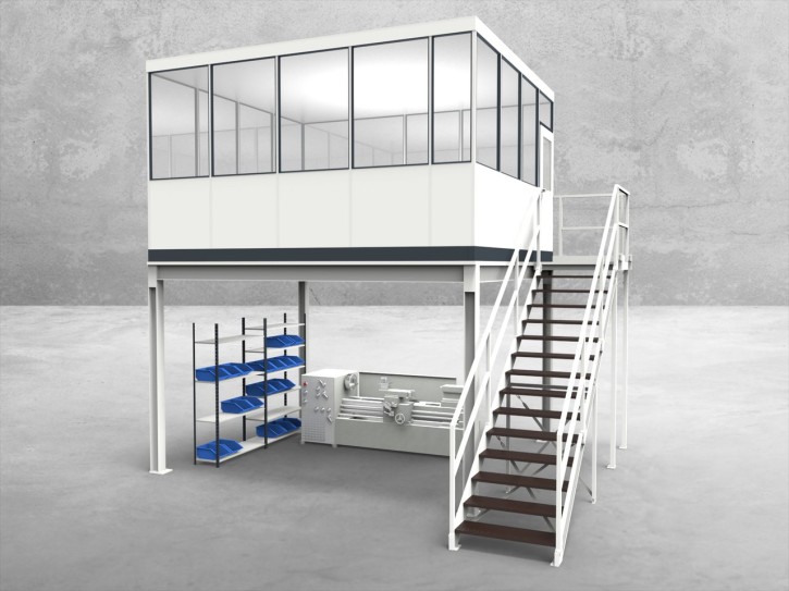 Hallenbüro auf Stahlbau 4-seitig 4,50 x 4,00 m 18 m² (HS4-4540) Hallenbüro auf Stahlbau 4-seitig 4,50 x 4,00 m 18 m² (HS4-4540)