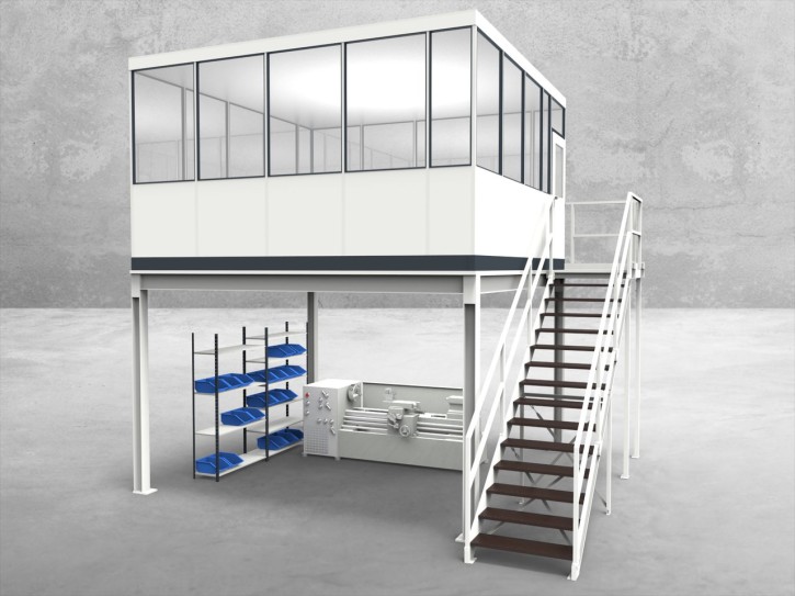 Hallenbüro auf Stahlbau 4-seitig 4,50 x 4,50 m 20,25 m² (HS4-4545) Hallenbüro auf Stahlbau 4-seitig 4,50 x 4,50 m 20,25 m² (HS4-4545)