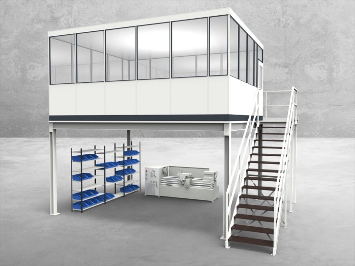 Hallenbüro auf Stahlbau 4-seitig 5,50 x 4,50 m 24,75 m² (HS4-5545)