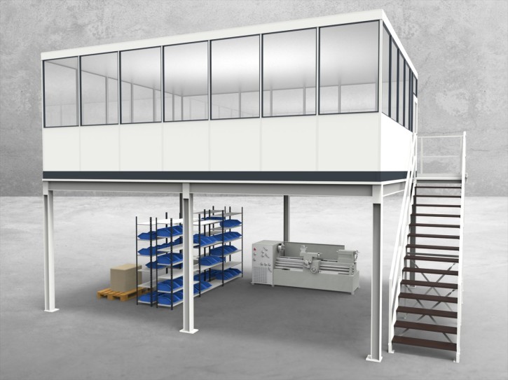 Hallenbüro auf Stahlbau 4-seitig 7,00 x 5,50 m 38,5 m² (HS4-7055)