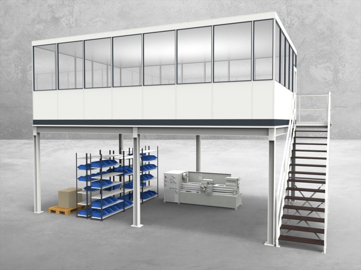 Hallenbüro auf Stahlbau 4-seitig 7,50 x 5,00 m 37,5 m² (HS4-7550) Hallenbüro auf Stahlbau 4-seitig 7,50 x 5,00 m 37,5 m² (HS4-7550)