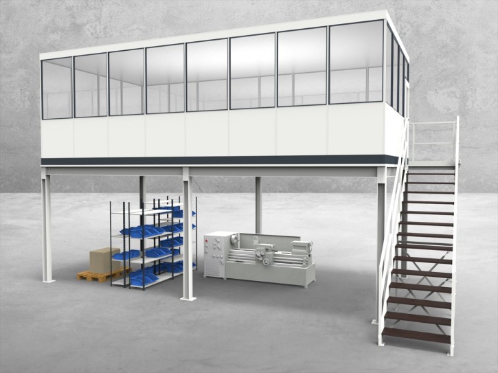 Hallenbüro auf Stahlbau 4-seitig 8,00 x 4,00 m 32 m² (HS4-8040) Hallenbüro auf Stahlbau 4-seitig 8,00 x 4,00 m 32 m² (HS4-8040)