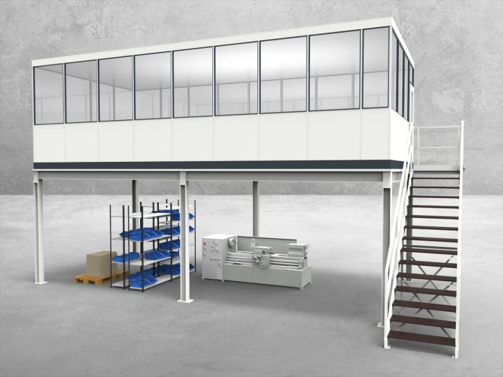 Hallenbüro auf Stahlbau 4-seitig 8,50 x 4,00 m 34 m² (HS4-8540)