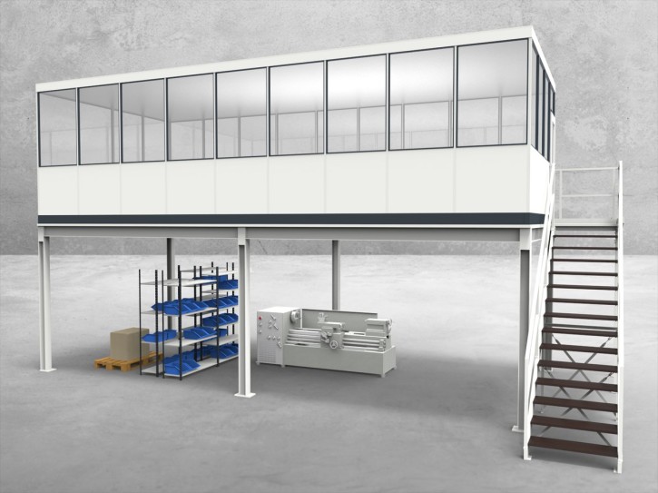 Hallenbüro auf Stahlbau 4-seitig 9,00 x 4,00 m 36 m² (HS4-9040)